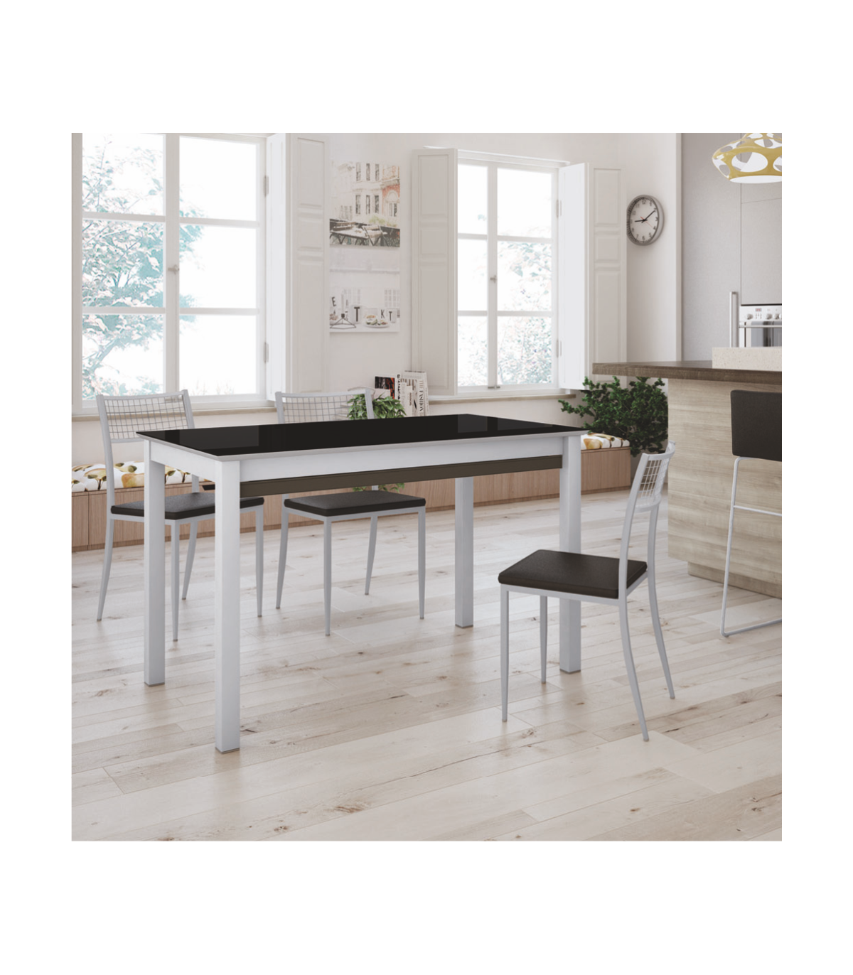 Mesa de cocina extensible Imeci Andria Cocina Medida Mesa 90x50 cm. Imeci  encimera Cristal sobre madera
